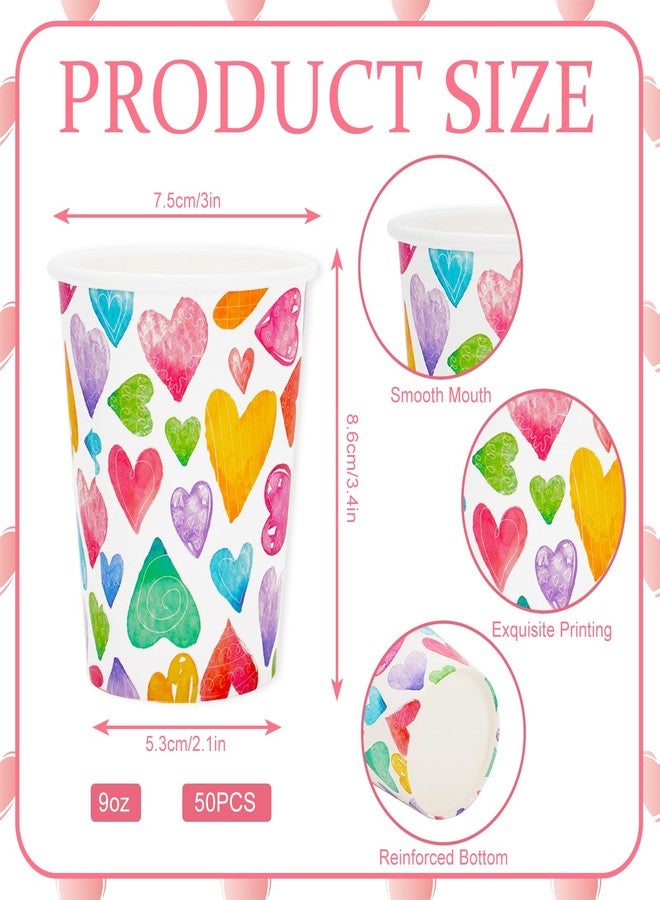 JarThenaAMCS أكواب ورقية من JarThenaAMCS، ٥٠ قطعة، لعيد الحب، سعة ٩ أونصات، أكواب حفلات للاستخدام مرة واحدة، بنمط ألوان مائية وطبعة قلوب ملونة، مثالية للشوكولاتة الساخنة والشاي والكاكاو، مناسبة لحفلات الذكرى السنوية وحفلات الزفاف وأعياد الميلاد. - Image 2